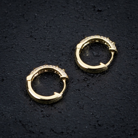 Small Gold 925 Sterling Silver Iced Spike Hoop Earrings - Picture 4 of 5